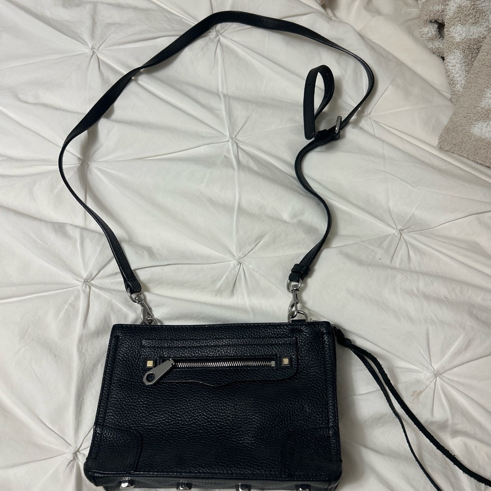 Black Leather Crossbody Bag - Unbranded